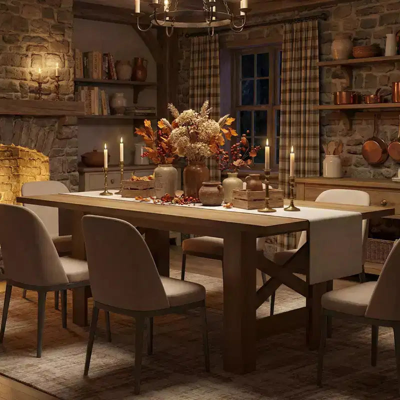 LinTime Grande table de salle à manger de style ferme de 180 cm pour 6 à 8 personnes - Table rectangulaire en bois robuste - Plateau épais et pieds triangulaires solides - Pour cuisine