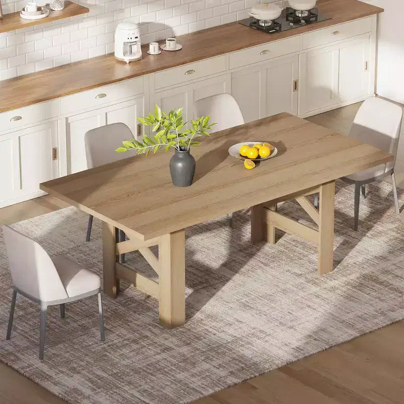 LinTime Grande table de salle à manger de style ferme de 180 cm pour 6 à 8 personnes - Table rectangulaire en bois robuste - Plateau épais et pieds triangulaires solides - Pour cuisine