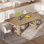 LinTime Grande table de salle à manger de style ferme de 180 cm pour 6 à 8 personnes - Table rectangulaire en bois robuste - Plateau épais et pieds triangulaires solides - Pour cuisine