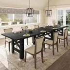 LinTime Grande table de salle à manger de style ferme de 180 cm pour 6 à 8 personnes - Table rectangulaire en bois robuste - Plateau épais et pieds triangulaires solides - Pour cuisine