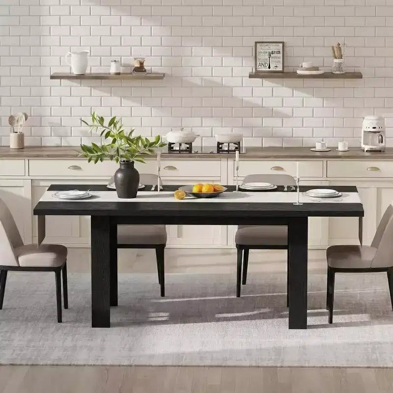 LinTime Grande table de salle à manger de style ferme de 180 cm pour 6 à 8 personnes - Table rectangulaire en bois robuste - Plateau épais et pieds triangulaires solides - Pour cuisine