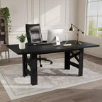 LinTime Grande table de salle à manger de style ferme de 180 cm pour 6 à 8 personnes - Table rectangulaire en bois robuste - Plateau épais et pieds triangulaires solides - Pour cuisine