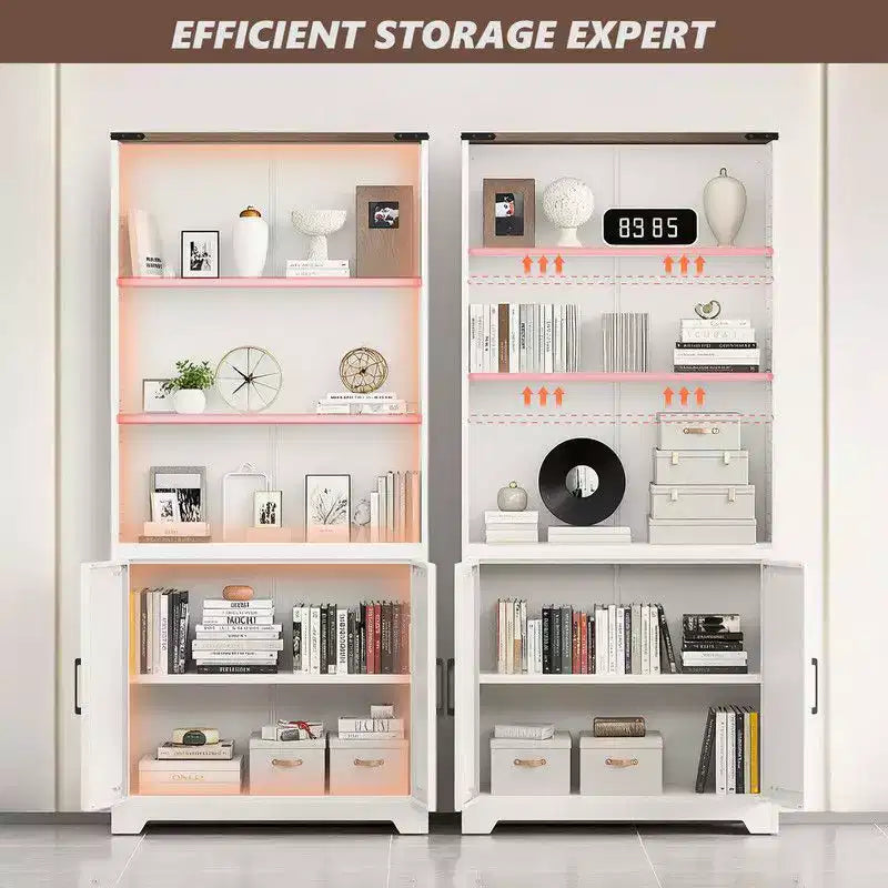 Meuble de rangement bibliothèque en acier à 3 étagères et porte de grange