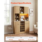 Meuble à vin VEVOR, bar à café avec 9 casiers à bouteilles de vin, buffet moderne avec porte-verres, éclairage LED, station de charge, naturel