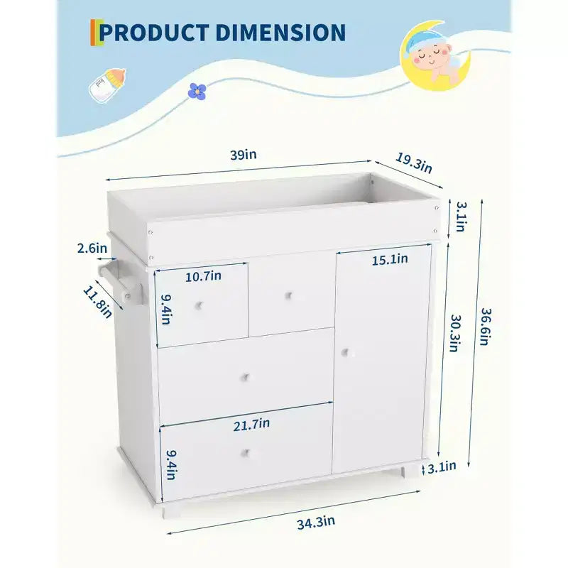Commode à langer bébé avec 2/4 tiroirs, commode de chambre de bébé moderne et station à langer avec espace de rangement ouvert pour chambre à coucher et chambre de bébé