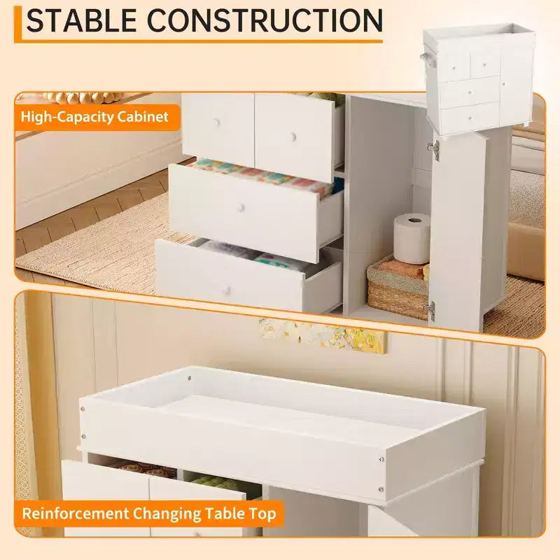 Commode à langer bébé avec 2/4 tiroirs, commode de chambre de bébé moderne et station à langer avec espace de rangement ouvert pour chambre à coucher et chambre de bébé