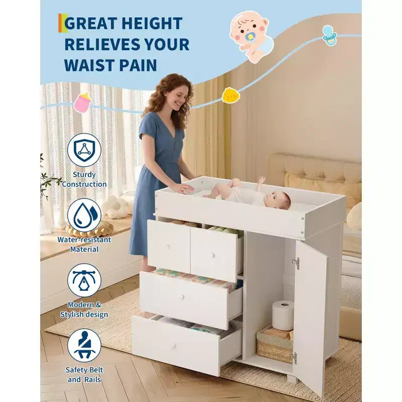Commode à langer bébé avec 2/4 tiroirs, commode de chambre de bébé moderne et station à langer avec espace de rangement ouvert pour chambre à coucher et chambre de bébé