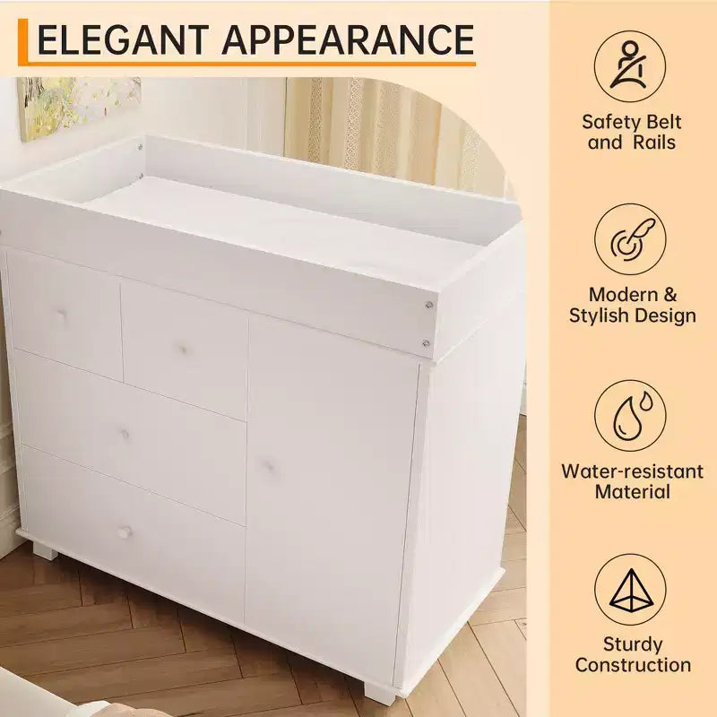 Commode à langer bébé avec 2/4 tiroirs, commode de chambre de bébé moderne et station à langer avec espace de rangement ouvert pour chambre à coucher et chambre de bébé