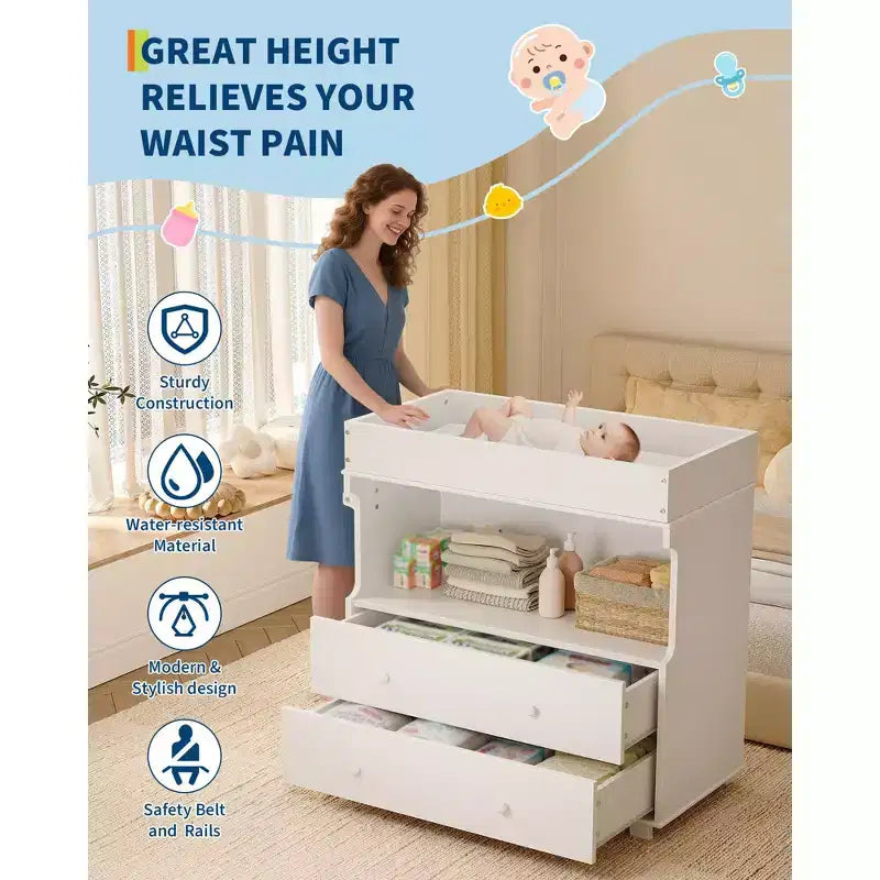 Commode à langer bébé avec 2/4 tiroirs, commode de chambre de bébé moderne et station à langer avec espace de rangement ouvert pour chambre à coucher et chambre de bébé