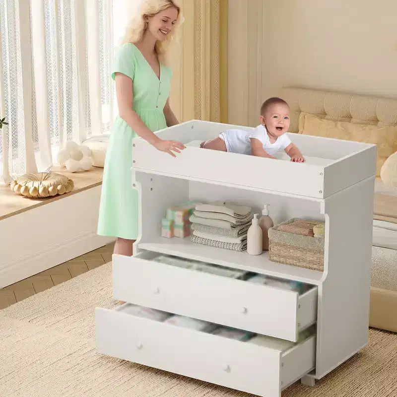 Commode à langer bébé avec 2/4 tiroirs, commode de chambre de bébé moderne et station à langer avec espace de rangement ouvert pour chambre à coucher et chambre de bébé