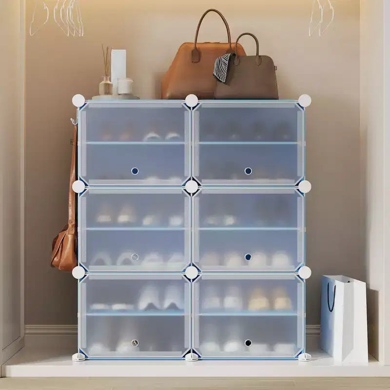 Étagère à chaussures 6 niveaux double rangée avec crochets, Meuble de rangement autoportant 12 casiers pour placard, entrée et chambre, Noir
