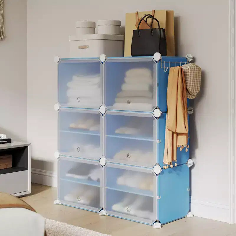 Étagère à chaussures 6 niveaux double rangée avec crochets, Meuble de rangement autoportant 12 casiers pour placard, entrée et chambre, Noir