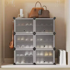 Étagère à chaussures 6 niveaux double rangée avec crochets, Meuble de rangement autoportant 12 casiers pour placard, entrée et chambre, Noir