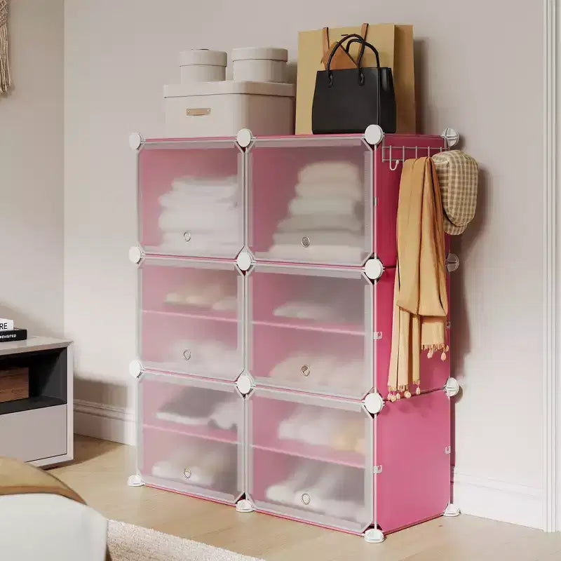 Étagère à chaussures 6 niveaux double rangée avec crochets, Meuble de rangement autoportant 12 casiers pour placard, entrée et chambre, Noir