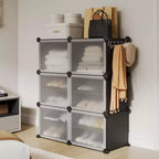 Étagère à chaussures 6 niveaux double rangée avec crochets, Meuble de rangement autoportant 12 casiers pour placard, entrée et chambre, Noir