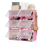 Étagère à chaussures 6 niveaux double rangée avec crochets, Meuble de rangement autoportant 12 casiers pour placard, entrée et chambre, Noir