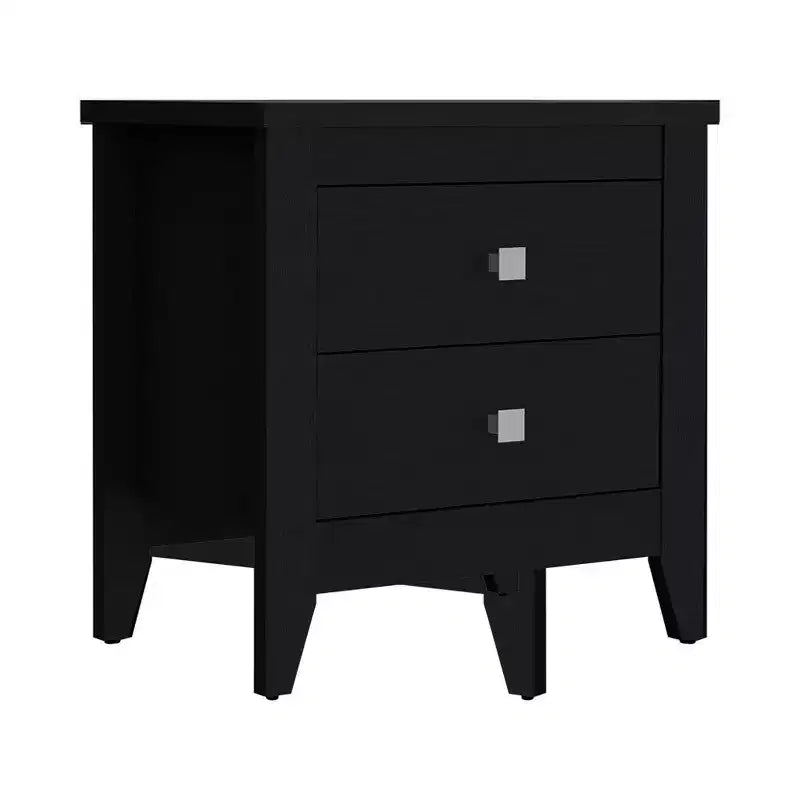 HomeRoots Table de chevet à deux tiroirs en bois noir 24 po