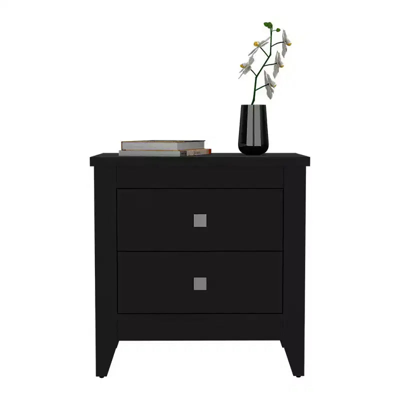 HomeRoots Table de chevet à deux tiroirs en bois noir 24 po