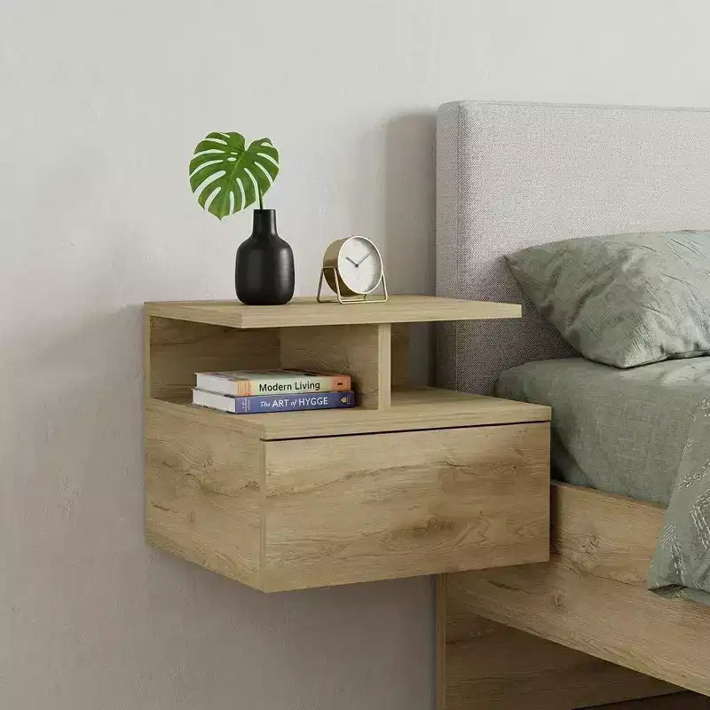 HomeRoots 12 Table de Chevet Flottante à Un Tiroir en Bois Beige