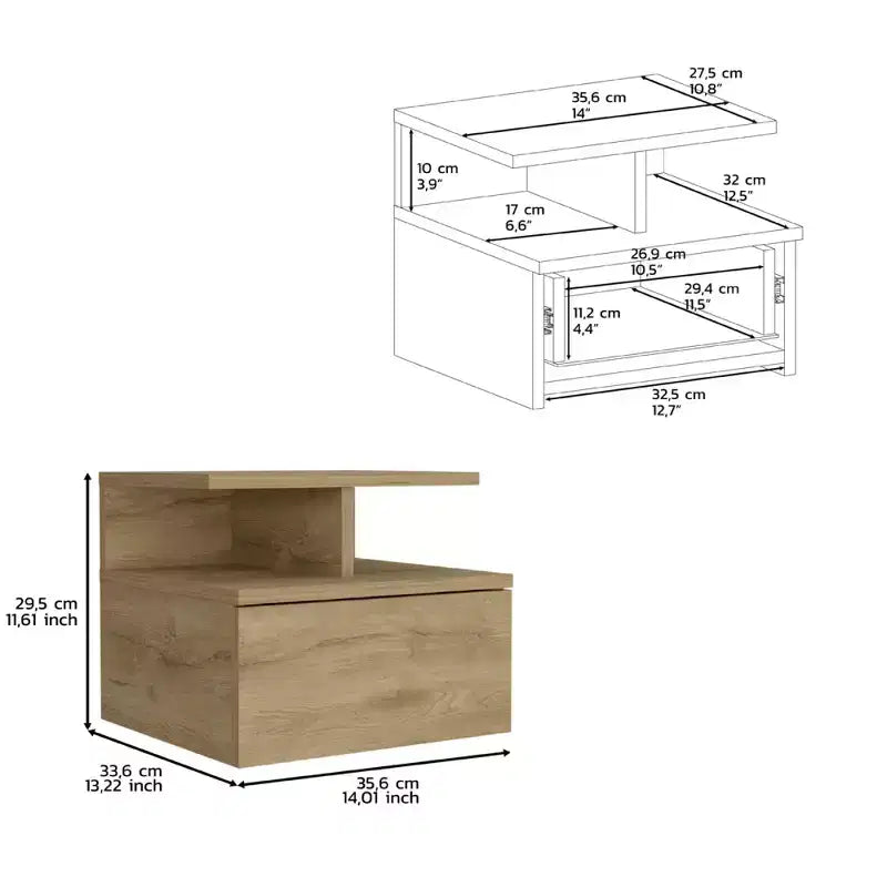 HomeRoots 12 Table de Chevet Flottante à Un Tiroir en Bois Beige