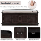 Banc de rangement capitonné multifonction 4 portes Farmhouse 42.70 avec étagères réglables et range-chaussures pour entrée