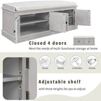 Banc de rangement capitonné multifonction 4 portes Farmhouse 42.70 avec étagères réglables et range-chaussures pour entrée
