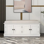 Banc de rangement capitonné multifonction 4 portes Farmhouse 42.70 avec étagères réglables et range-chaussures pour entrée