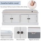 Banc de rangement capitonné multifonction 4 portes Farmhouse 42.70 avec étagères réglables et range-chaussures pour entrée