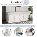 Banc de rangement capitonné multifonction 4 portes Farmhouse 42.70 avec étagères réglables et range-chaussures pour entrée