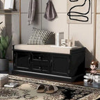 Banc de rangement capitonné de style campagnard avec 2 tiroirs et 2 placards