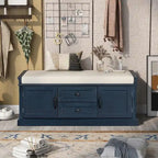 Banc de rangement capitonné de style campagnard avec 2 tiroirs et 2 placards
