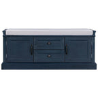 Banc de rangement capitonné de style campagnard avec 2 tiroirs et 2 placards