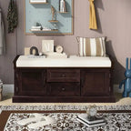 Banc de rangement capitonné de style campagnard avec 2 tiroirs et 2 placards
