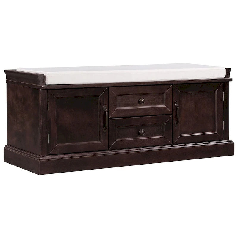 Banc de rangement capitonné de style campagnard avec 2 tiroirs et 2 placards