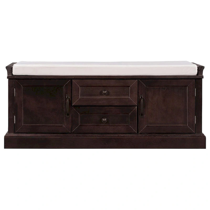 Banc de rangement capitonné de style campagnard avec 2 tiroirs et 2 placards