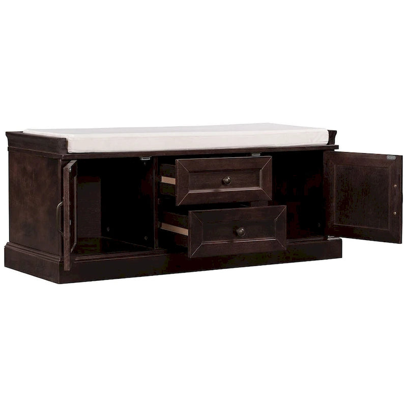 Banc de rangement capitonné de style campagnard avec 2 tiroirs et 2 placards