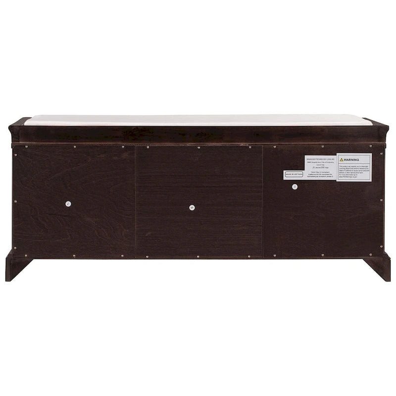 Banc de rangement capitonné de style campagnard avec 2 tiroirs et 2 placards