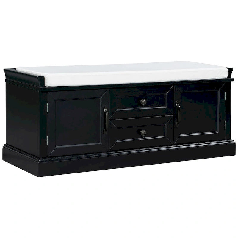 Banc de rangement capitonné de style campagnard avec 2 tiroirs et 2 placards