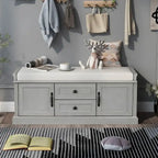 Banc de rangement capitonné de style campagnard avec 2 tiroirs et 2 placards