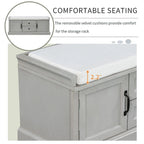 Banc de rangement capitonné de style campagnard avec 2 tiroirs et 2 placards