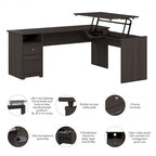 Bureau assis-debout en L à 3 positions de 72 W de Bush Furniture