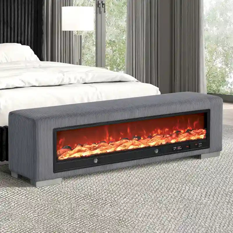 Banc en chenille avec simulateur de cheminée et audio Bluetooth
