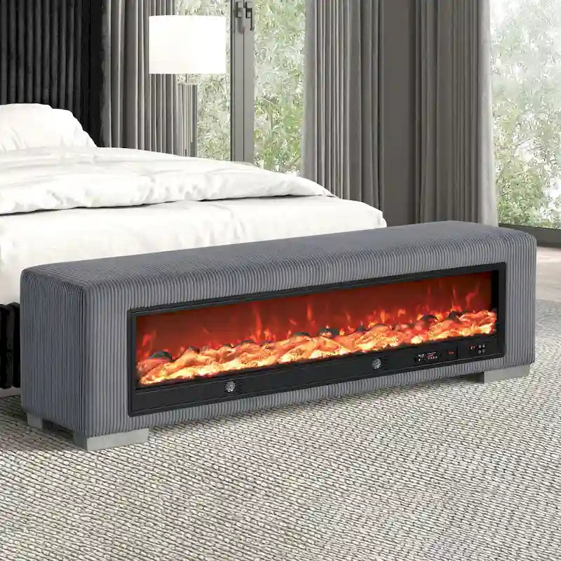 Banc en chenille avec simulateur de cheminée et audio Bluetooth