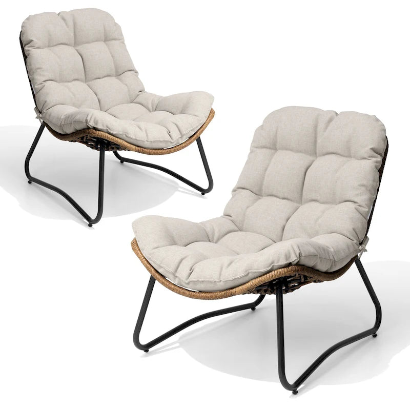 Fauteuil Papasan 2 pièces en rotin PE avec coussin pour intérieur et extérieur