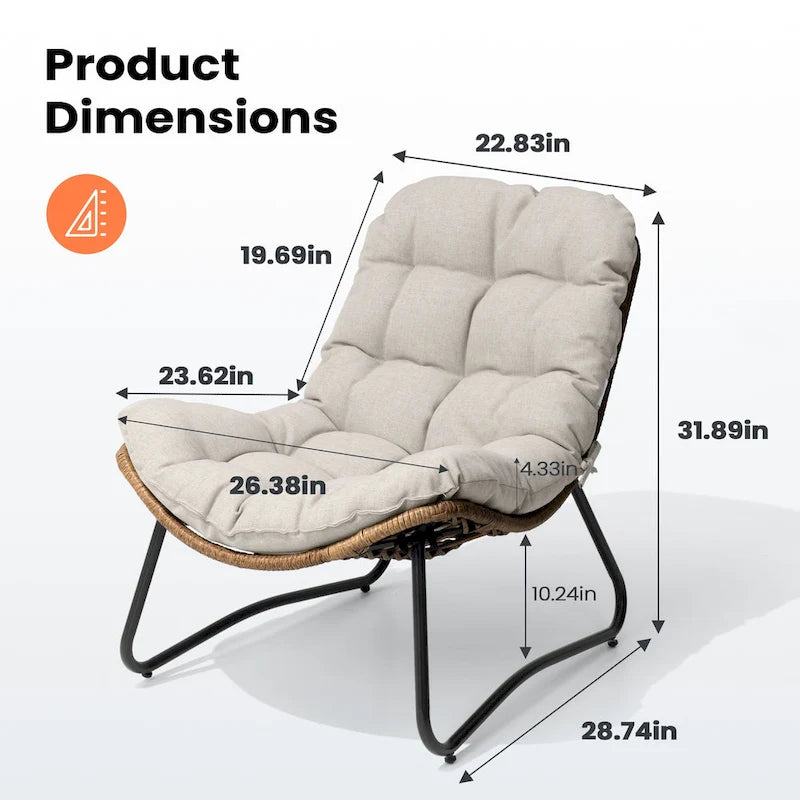 Fauteuil Papasan 2 pièces en rotin PE avec coussin pour intérieur et extérieur