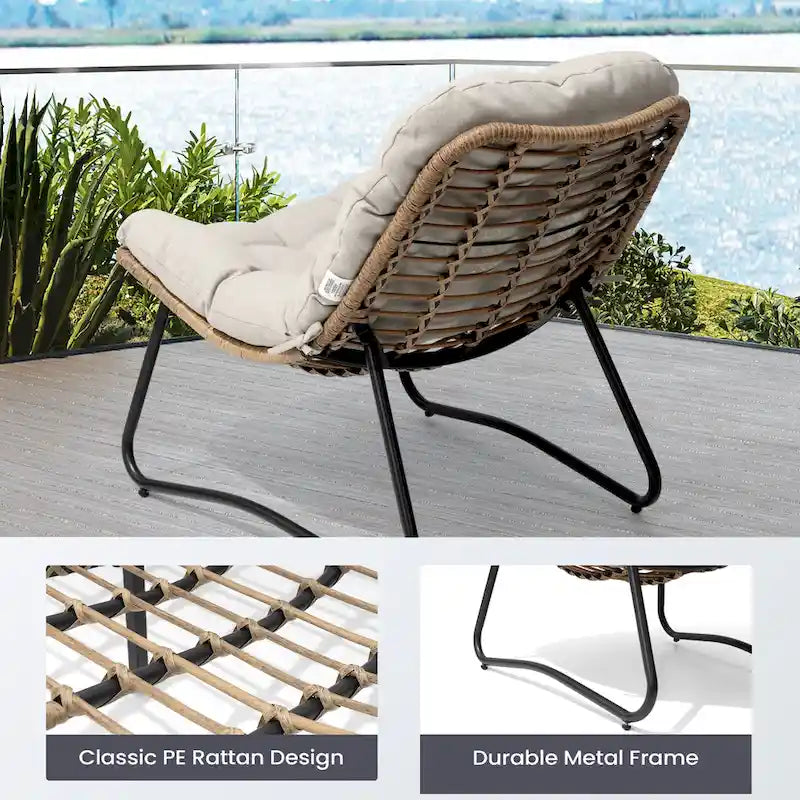 Fauteuil Papasan 2 pièces en rotin PE avec coussin pour intérieur et extérieur