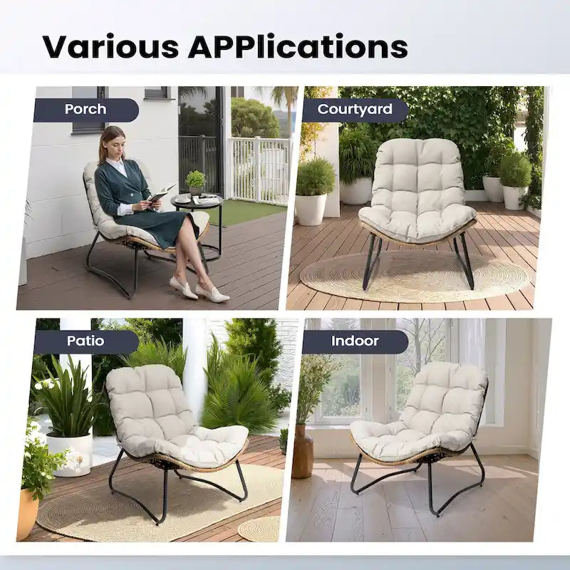 Fauteuil Papasan 2 pièces en rotin PE avec coussin pour intérieur et extérieur