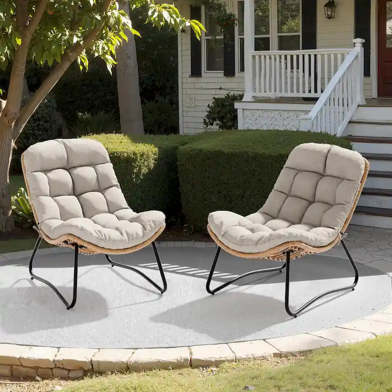 Fauteuil Papasan 2 pièces en rotin PE avec coussin pour intérieur et extérieur