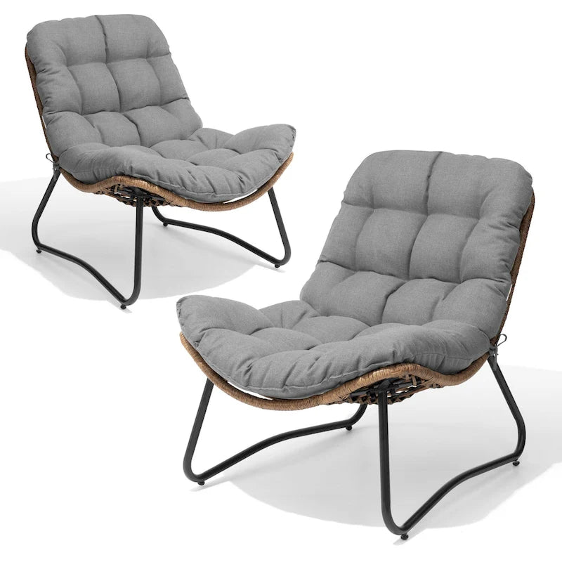 Fauteuil Papasan 2 pièces en rotin PE avec coussin pour intérieur et extérieur