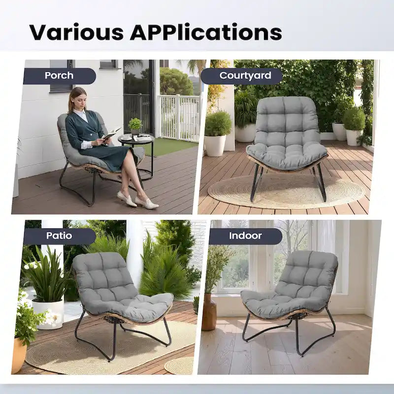 Fauteuil Papasan 2 pièces en rotin PE avec coussin pour intérieur et extérieur